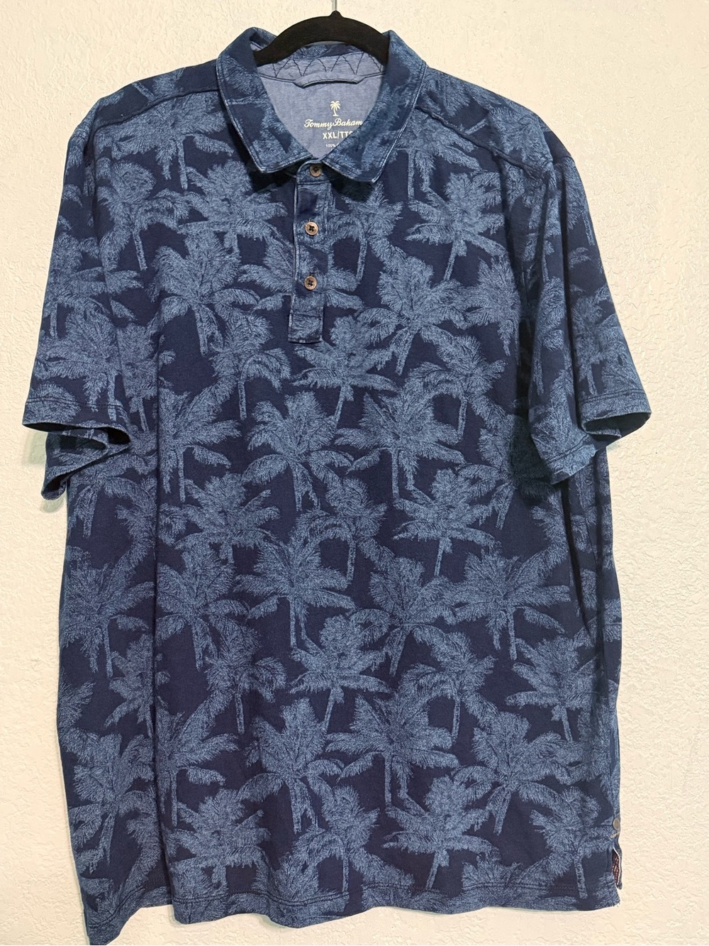 Tommy Bahama Polo Shirt XXL Blue Palm Tree Print 100% Cotton Island Style - Picture 2 of 5